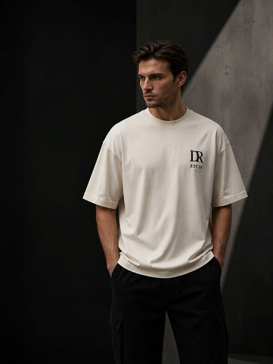 DORIS NOIR Cream Tee on model